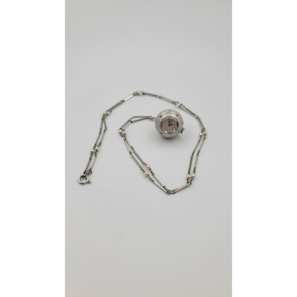 Vintage Bucherer Swiss Terrazzo Link Chain Necklace 28" Watch Pendant Charm